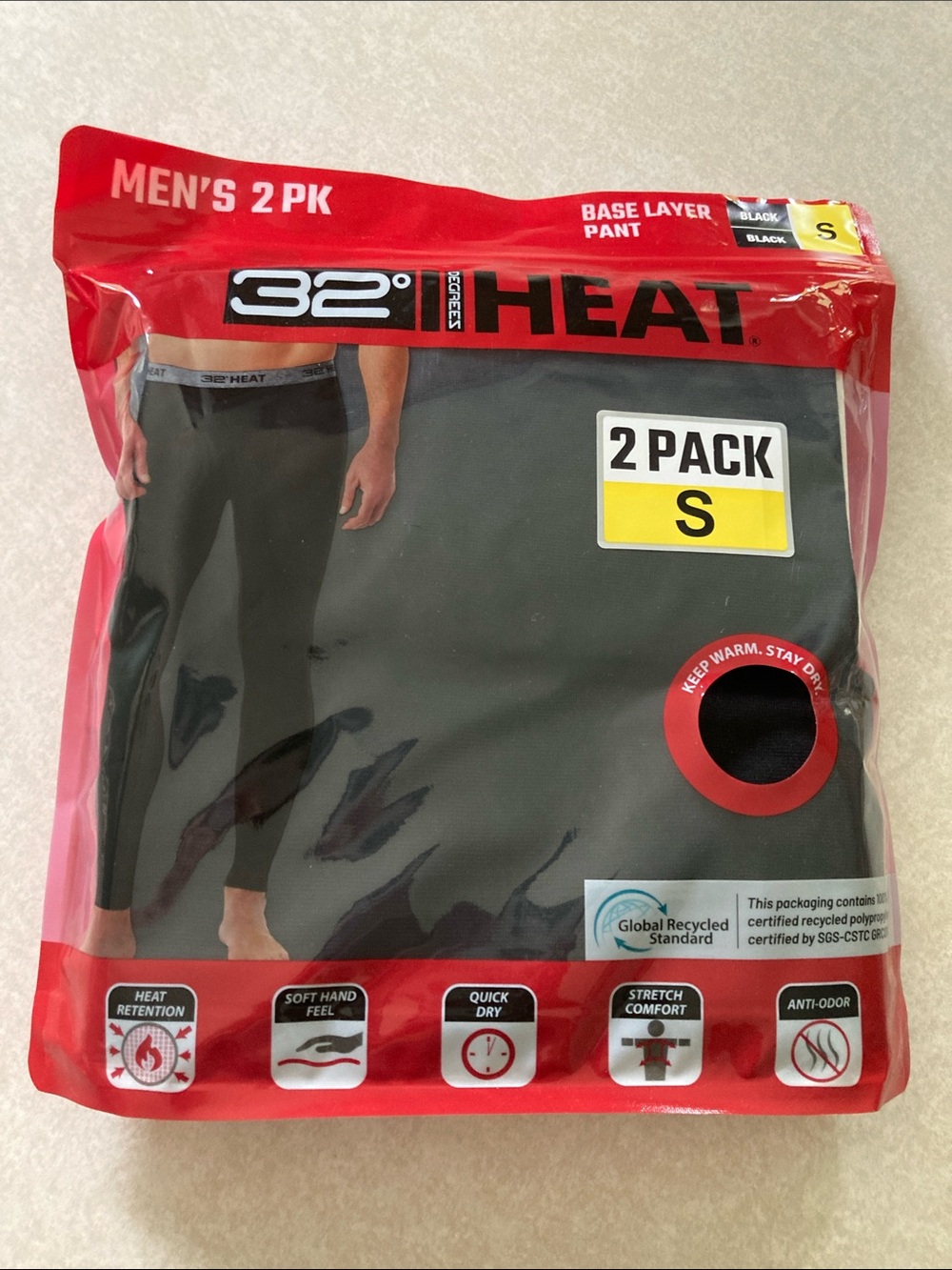 32 Degrees HEAT Men’s Black Base Layer Pant 2-Pack